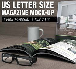 逼真的商业杂志展示模型(信纸大小)：US Letter Size Magazine Mock-up